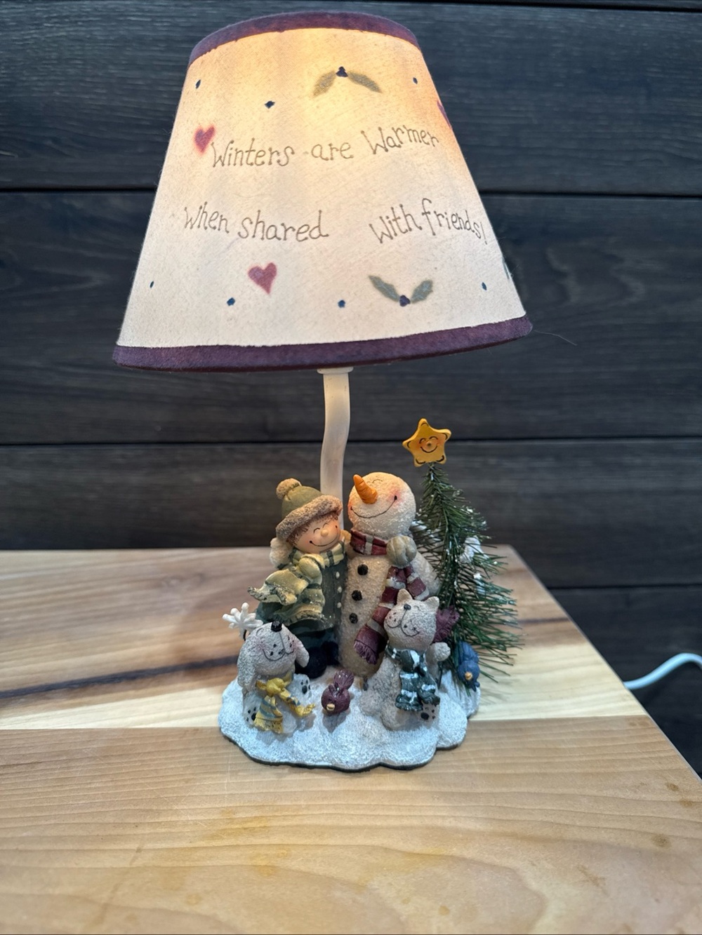 Snowman Family Holiday Table Lamp with Cream Shade